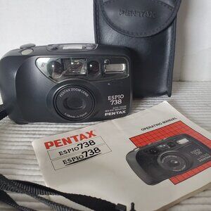 Pentax Espio 738 35mm Camera Zoom Lens Auto Focus Flash Point And Shoot Untested